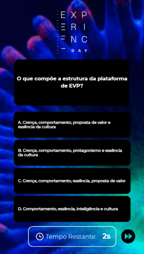 Quiz competitivo para eventos com identidade visual personalizada
